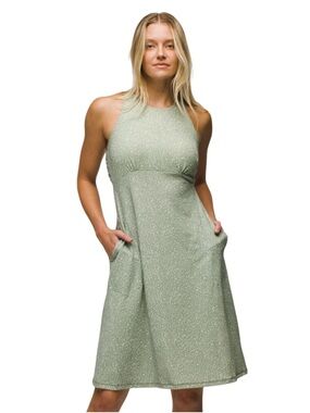 Prana Women's Jewel Lake Summer Dress Green Juniper Sharkstooth Small Strappy